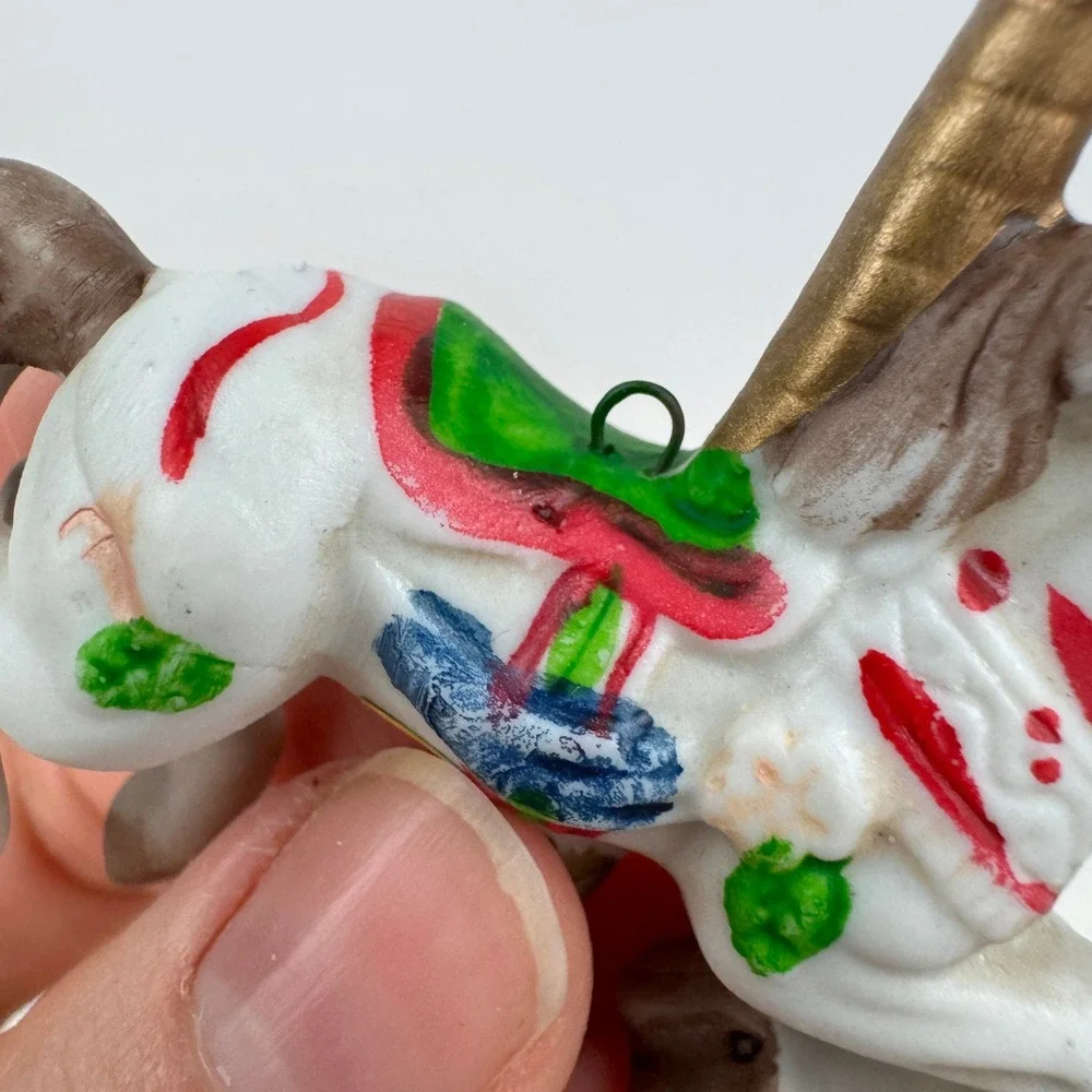 2 Vtg Christmas Around the World Carousel Horse Ornaments Ceramic w Orig Box